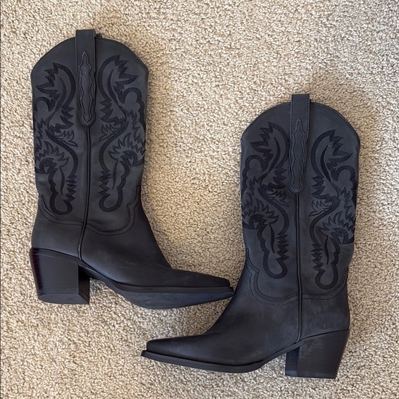 Free People Dagget Womens Black Western Leather Boots Size 7 - Picture 1 of 3